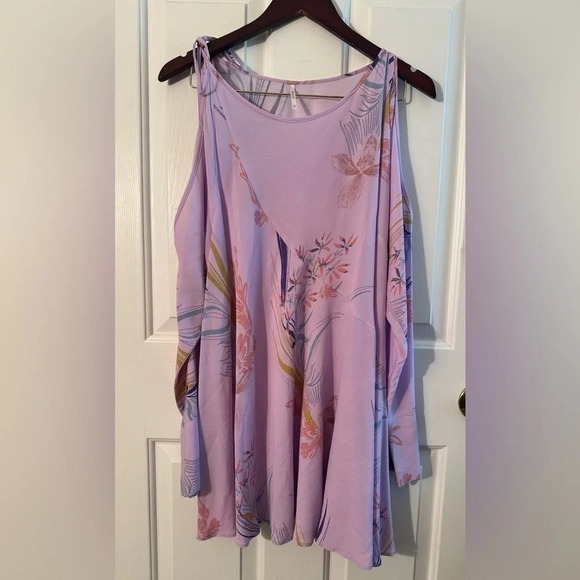 FREE PEOPLE Clear Skies Lavender Floral Cold Shoulder Tunic Mini Dress XS Bell - Picture 2 of 12